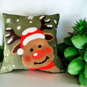 Festive Reindeer Holiday Pillow